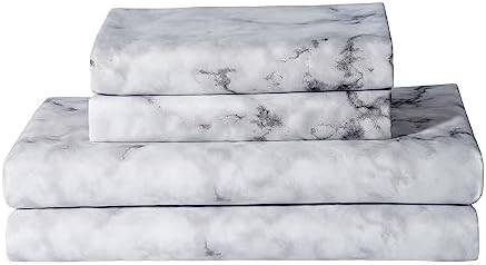Best Season Bed Sheet Set 3 Pieces -Twin Size-Soft Durable Microfiber Bedding Sheet Set,Deep Pocket,Stain,Fade & Wrinkle Resistant(White Marble)