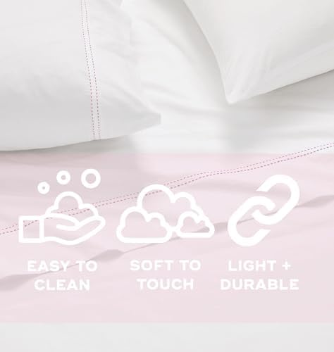 SCOUT 100% Cotton 200 Thread Count Percale Pick Stitch White/Seafoam 3-Piece Twin XL Sheet Set, Solid Themed, Adult Bedding, Oeko-TEX Certified