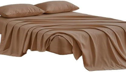 Kingnex Queen Sleeper Sofa Bed Sheets for 60x74 Pull Out Sofa Bed with 4-6 Deep Pocket Soft Double Brushed 1800 Microfiber 4 Piece Bedding Set Coffee