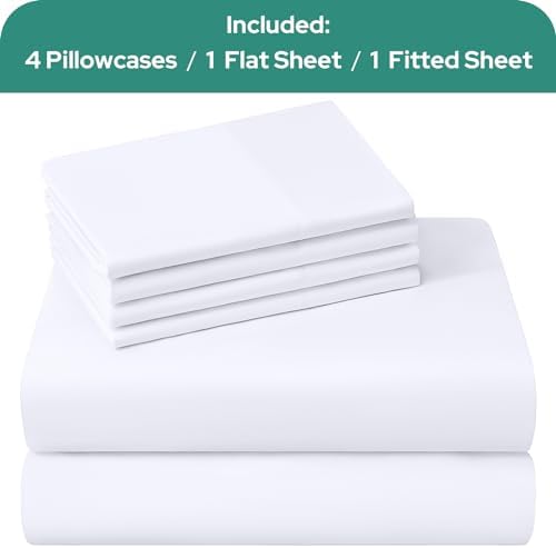HOMEIDEAS Full Size Bed Sheets - 6 Piece Set (White) - Extra Soft Brushed Microfiber 1800 Bedding Sheets, Deep Pocket, Wrinkle & Fade Free