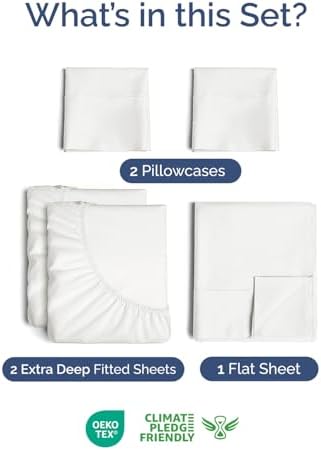 Extra Deep Split King Sheet Set - 5 Piece Cooling Sheets - Antique White