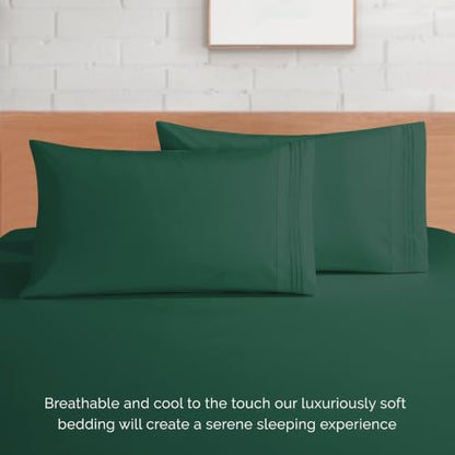 Elegant Comfort 4-Piece Bed Sheet Set - Luxury Bedding 1500 Premium Hotel Quality Microfiber, All Around Elastic 18-24 Inches Deep Fitted Sheet- Extra Deep Pocket Sheets, Queen, Hunter Green