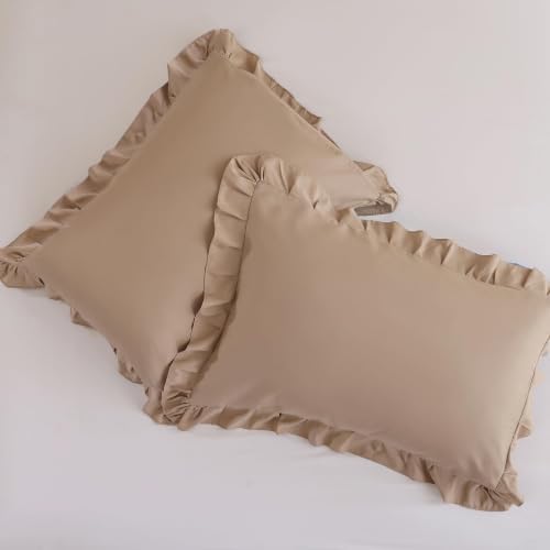 JANZAA Taupe Comforter Set Oversized King, Ruffle Soft Bedding