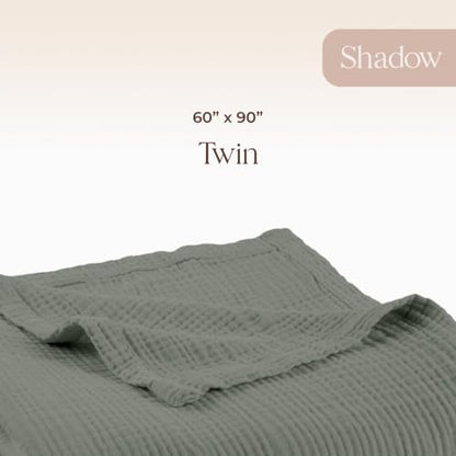 100% Cotton Organic Muslin Throw Blanket for Adults GOTS & Fairtrade Certified Organic Cotton - Couch Living Room and Bedroom Decor - 4 Layer Super Soft and Cozy (Shadow, Twin)