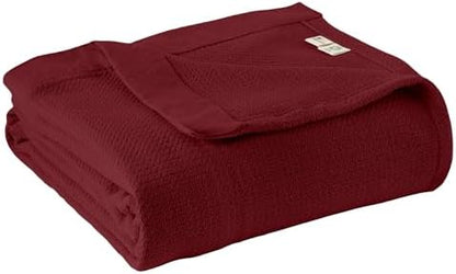 100% Organic Cotton Blanket - GOTS & Fairtrade Certified Organic Cotton Throw Blanket for Bed with a Heavy & Breathable Single Knit Weave - Great as Bedspread or Coverlet (Burgundy, Full/Queen)