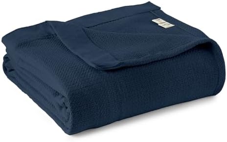 100% Organic Cotton Blanket - GOTS & Fairtrade Certified Organic Cotton Throw Blanket for Bed with a Heavy & Breathable Single Knit Weave - Great as Bedspread or Coverlet (Navy, Twin)