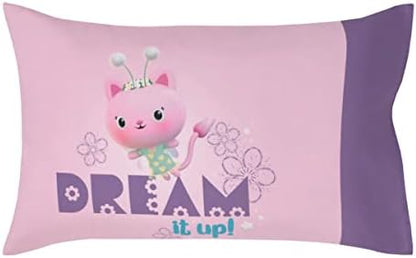DreamWorks Gabby's Dollhouse Dream It Up Pink and Purple Kitty Fairy 2 Piece Toddler Sheet Set - Fitted Bottom Sheet and Reversible Pillowcase