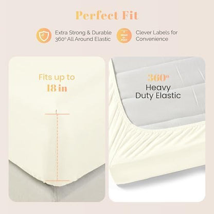 100% Egyptian Cotton Sheet Twin XL Size - 800 Series Elite Collection Egyptian Cotton Twin XL Size Bed Sheets Set (3 PC, Ivory), Soft, Cooling, 16" Deep Pocket Luxury Hotel Bedsheet