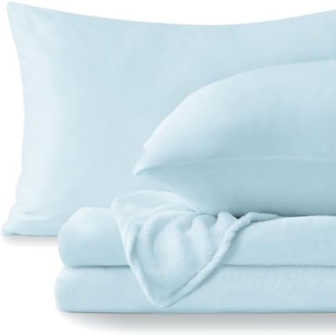BEDELITE Flannel Sheets Twin Size, Blue, 3 Pieces