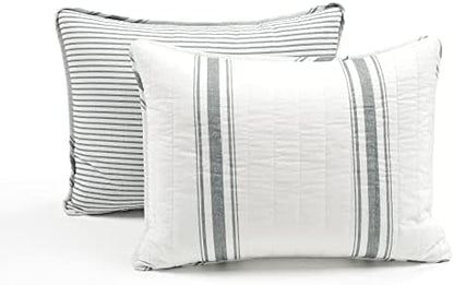 Lush Decor Farmhouse Stripe Reversible Cotton Quilt King Size 3 Piece Set Dark Gray - Farmhouse Bedding Set King Quilt - Striped Bedding
