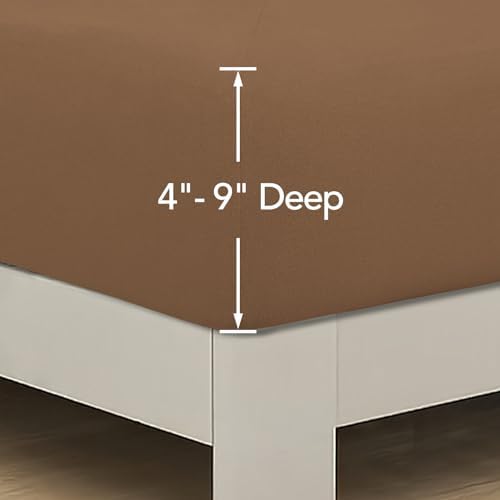 PureFit Stretchy Box Spring Cover Queen - Elastic Fitted Box Spring Wrap Around 4 Sides, Wrinkle & Fading Resistant Fits Queen Size Beds, Brown