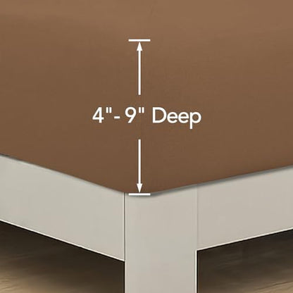 PureFit Stretchy Box Spring Cover Twin - Elastic Fitted Box Spring Wrap Around 4 Sides, Wrinkle & Fading Resistant Fits Twin Size Beds, Brown