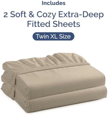 CGK Linens 2 Pack Extra Deep Twin XL Fitted Sheets - Heathered Beige