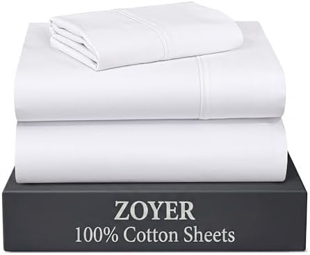 ZOYER 100% Cotton Sheets – Twin Size Percale Bedding, Cooling & Breathable, Durable with a Crisp, Soft & Comfortable Feel, 16" Deep Pocket, 3-Piece Set, Bright White