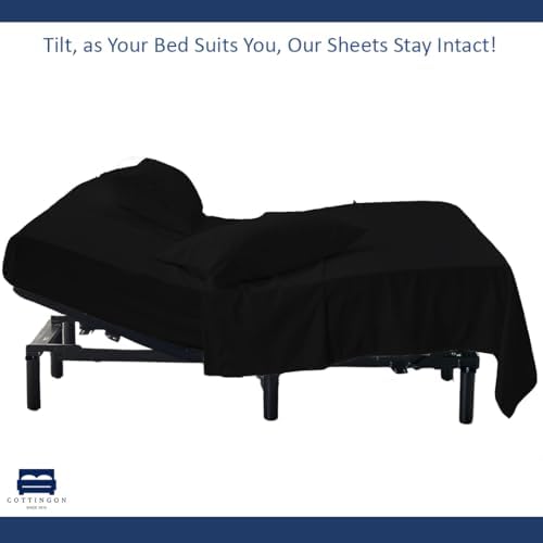 4 Piece Flex Head King Sheet Set 34" Top, 100% Egyptian Cotton, Black