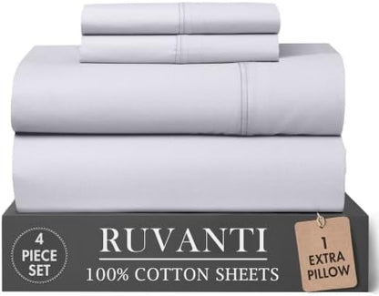 RUVANTI 100% Cotton Twin XL Sheets, Percale Weave Twin XL Set, Cloud Gray