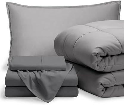 Bare Home Bed-in-A-Bag 5 Piece Set (Twin XL, Light Grey/Grey)