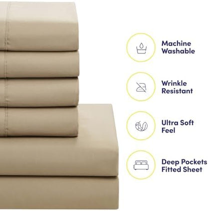 Twin Comforter Set with Sheets - 5-Piece Bedding Collection - 1 Comforter, 1 Fitted Sheet, 1 Flat, 2 Pillowcases - Deep Pocket - Soft & Breathable Premium Quality - Ideal for All Seasons, Taupe