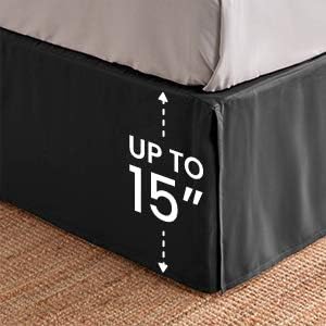 SLEEP ZONE Pleated Bed Skirts Twin Size, 15 inch Tailored Drop Easy Fit Bedskirt, Anti-Static, Fade Resistant (Twin, Black)