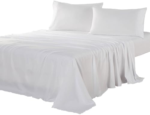 Kingnex Olympic Queen Sheets Sets 66x80 for Super Queen Bed White
