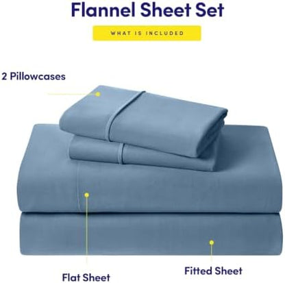 Sweet Home Collection Flannel Sheet Set, Denim Blue King, Deep Pocket Soft Brushed Microfiber All-Season Bedding with Fitted Sheet, Flat Sheet & Pillowcase(s)