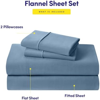 Sweet Home Collection Flannel Sheet Set, Denim Blue Queen, Deep Pocket Soft Brushed Microfiber All-Season Bedding with Fitted Sheet, Flat Sheet & Pillowcase(s)