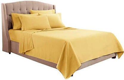 Clara Clark Full Sheets, 6 Piece Set - Hotel Luxury Bed Sheets, Super Soft Bedding Set, Full Size, Mellow Yellow