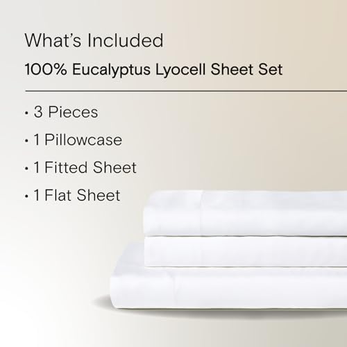 Sijo AiryWeight Tencel Sheet Set, 100% Lyocell Derived from Eucalyptus, Buttery Soft, Architectural Digest Best Cooling Sheets Winner - 3pc - 1 Pillowcase 1 Fitted 1 Top (Snow, Twin)