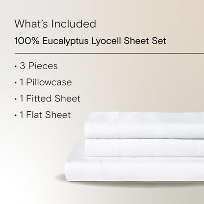 Sijo AiryWeight Tencel Sheet Set, 100% Lyocell Derived from Eucalyptus, Buttery Soft, Architectural Digest Best Cooling Sheets Winner - 3pc - 1 Pillowcase 1 Fitted 1 Top (Snow, Twin)