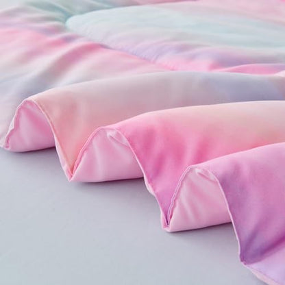 Wajade Girls Pink Comforter Set Bed in A Bag Queen Size 7 Piece 3D Colorful Tie Dye Pink Rainbow Bedding Set for Teens Girls (1 Comforter, 1 Flat Sheet, 1 Fitted Sheet, 2 Pillowcase and 2 Pillow Sham)