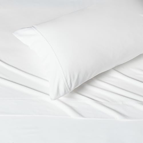 Amazon Basics 100% Cotton Jersey Bed Sheet Set, Breathable, All-Season, Machine Washable, Twin, White