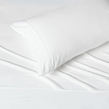Amazon Basics 100% Cotton Jersey Bed Sheet Set, Breathable, All-Season, Machine Washable, Twin, White