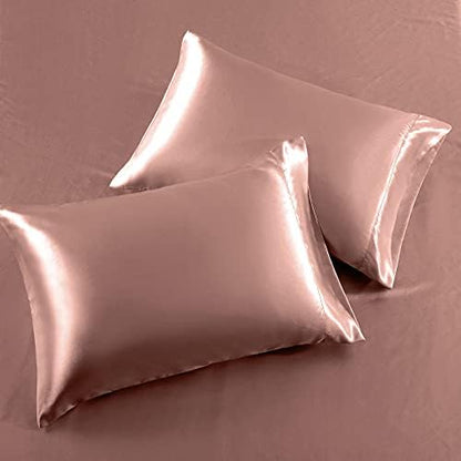 SiinvdaBZX 4Pcs Satin Sheet Set Queen Size 15-Inch Deep Pocket, Champagne
