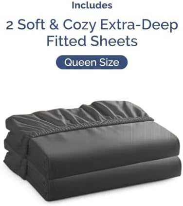 CGK Linens 2 Pack Extra Deep Queen Fitted Sheets - Charcoal