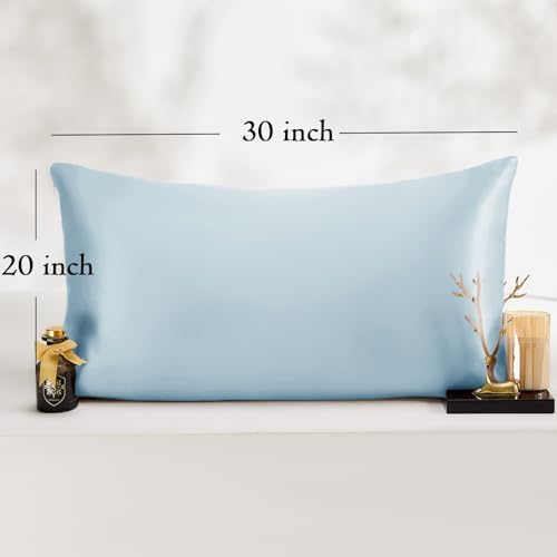 Vielit Queen Satin Pillowcase for Hair 2pc,Similar to Silk Pillow Cases, for Women,Sky Blue,20x30 & Envelope Closure and 2 Satin Scrunchies