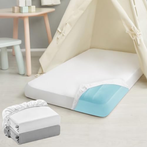 Kids Air Mattress Fitted Sheets Grey and White, 63x35.5x10 Inch, 2 Pack