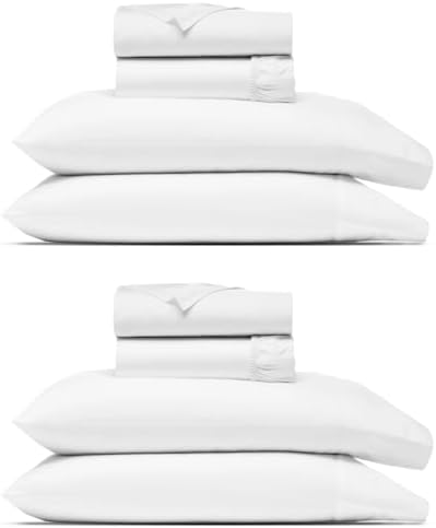 THREAD SPREAD 100% Egyptian Cotton California King Size Sheet Set Pack of 2-1000 Series Paradise Collection Cal King Size Sheets Set, (White), 16" Deep Pocket, Cooling Sateen Luxury Bedsheets