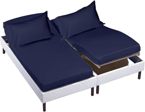 Cottingon 5 PC Split King Sheets Fits 16" Deep, Egyptian Cotton, Navy Blue