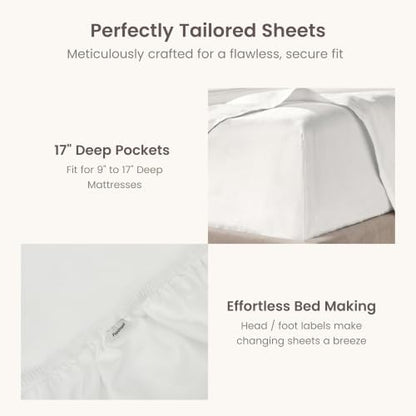 BIOWEAVES 100% Organic Cotton 1 Fitted Sheet Queen Size Only | 300 Thread Count Sateen Weave GOTS Certified with Deep Pocket - White