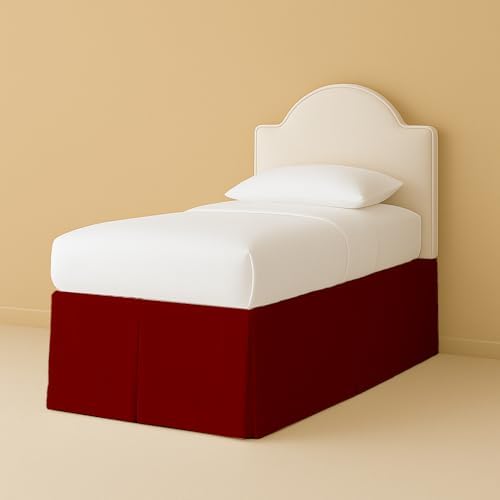 eBeddy Linens Split Corner Dorm Bed Skirt Twin XL – 34 Inch Drop, 100% Microfiber, Extra Long Bed Skirt for College Dorm, Platform Style, Burgundy Solid, Hidden Storage Solution, Easy Fit