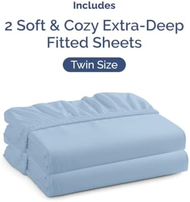 CGK Linens 2 Pack Extra Deep Twin Fitted Sheets - Sky Blue