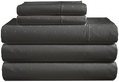 LANE LINEN Split King Sheets Sets for Adjustable Bed - Charcoal Swiss Dot