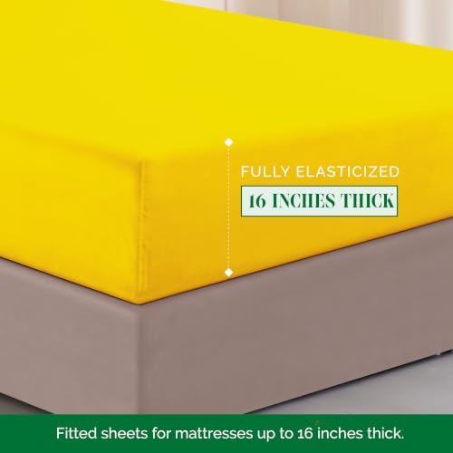 Elegant Comfort Luxurious 1500 Premium Hotel Quality Microfiber Three Line Embroidered Softest 4-Piece Bed Sheet Set, Wrinkle and Fade Resistant, King, Yellow