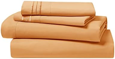 Clara Clark Bed Sheets, Premier 1800 Series 4 Piece Bed Sheet Set, Deep Pocket, Wrinkle, Fade, Stain Resistant, Luxury Soft Bedding Sheets & Pillowcases, Queen, Apricot Orange