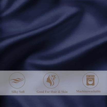 Vielit Standard Satin Pillowcase for Hair 2pc,Similar to Silk Pillow Cases,Easier Care Than Silk Pillowcase,Gifts for Women Men,Navy,20x26 & Envelope Closure and 2 Satin Scrunchies