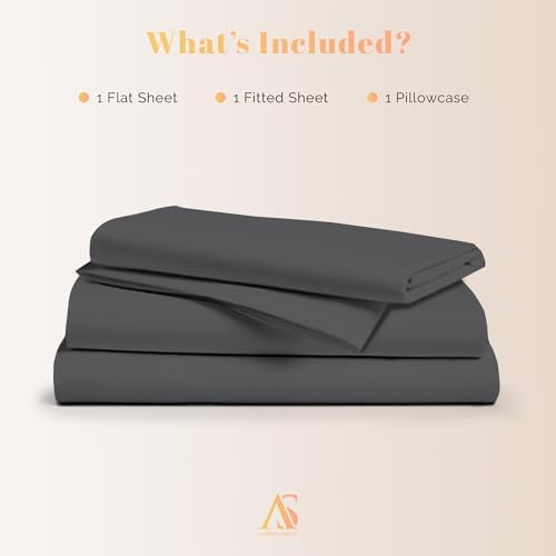 100% Egyptian Cotton Sheet Twin XL Size - 800 Series Elite Collection Egyptian Cotton Twin XL Size Bed Sheets Set (3 PC, Dark Grey), Soft, Cooling, 16" Deep Pocket Luxury Hotel Bedsheet