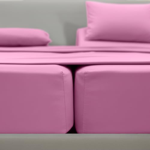 Elegant Comfort Luxurious 1500 Premium Hotel Quality Microfiber Three Line Embroidered Softest 5-Piece Bed Sheet Set, Wrinkle and Fade Resistant, Split King, Light Pink