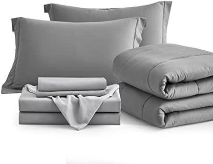Maple&Stone Twin Comforter Set 5 Pieces Bed in a Bag Dark & Light Grey