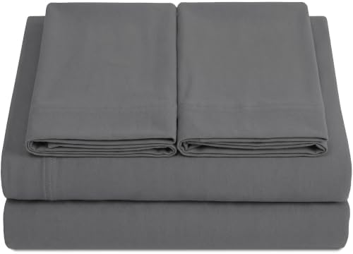 Full XL 100% Cotton Jersey Knit Sheet Set, 4PC, 15" Deep Pocket, Light Grey