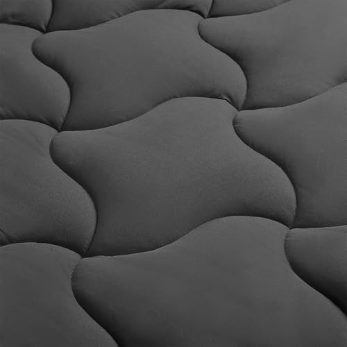 SLEEP ZONE King Size Mattress Pad, Cooling Mattress Topper, Quilted Fitted Mattress Cover, Machine Washable Mattress Protector, Soft Fluffy Down Alternative, Deep Pocket 8~21 inch (Black, King)
